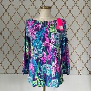 Lilly Pulitzer NWT Everlynn Top UPF 50+ Pigment Purple Party All the Tide Print
